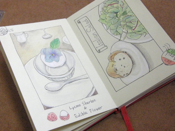 アルソーレのランチのシャーベットとサラダとパン。パスタがない(笑)