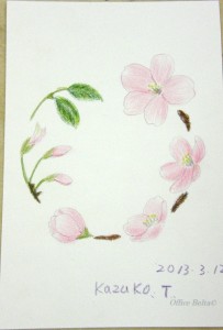 塗り絵　できあがり　桜のリース