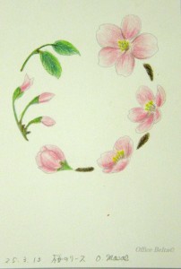 塗り絵 できあがり 桜のリース