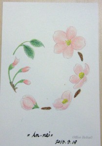 塗り絵　桜のリース　できあがり
