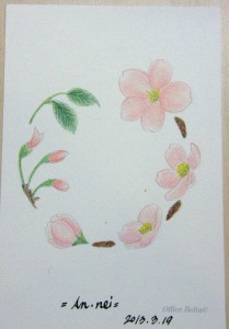 塗り絵 桜のリース できあがり